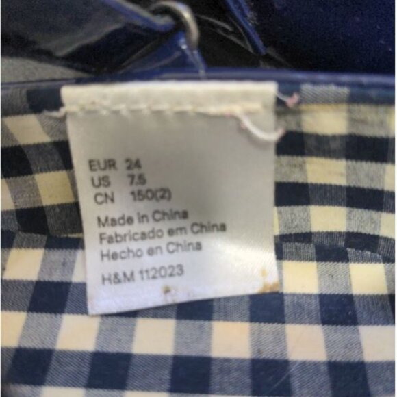 H&M patent leather shoes navy blue toddler girl size 7.5 dress mary jane bow - Picture 4 of 5